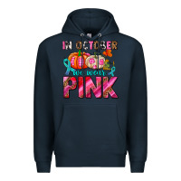 Navy in october we wear pink with pumpkins Premium Hoodie - AdoDesignShop