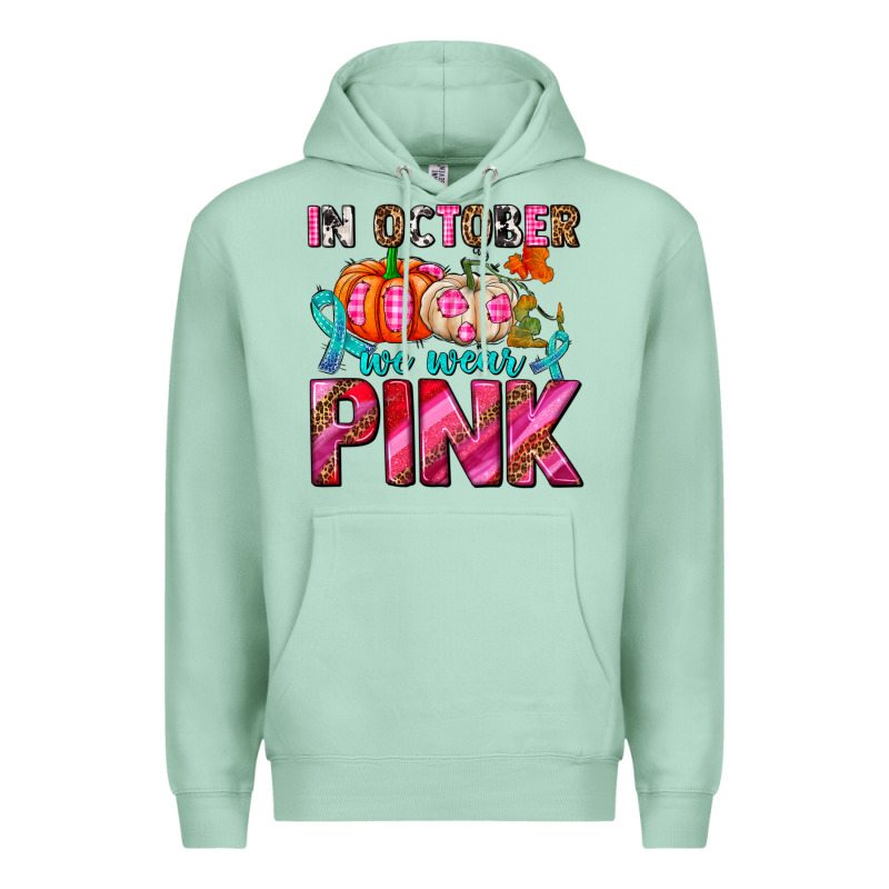 In October We Wear Pink With Pumpkins Premium Hoodie by AdoDesignShop | Teevron
