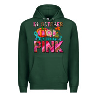 Sports Green in october we wear pink with pumpkins Premium Hoodie - AdoDesignShop