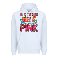 White in october we wear pink with pumpkins Premium Hoodie - AdoDesignShop