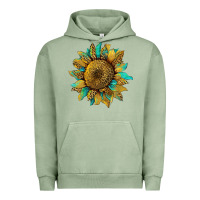 Pigment Oil Green sunflower with leopard and turquoise Urban Hoodie - Artiststas