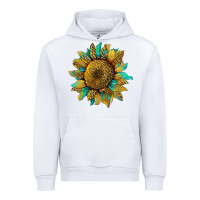 White sunflower with leopard and turquoise Urban Hoodie - Artiststas