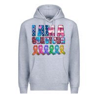 Heather Grey i am a survivor with all cancer ribbons Premium Hoodie - AdoDesignShop