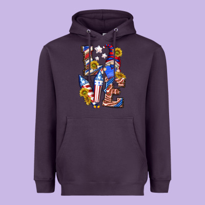 Heavyweight Hoodie love 4th of july with gnome