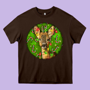 Red Brocket Deer Christmas Heavy Core Tee Designed By Lillyallendesigns