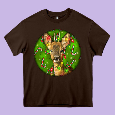 Red Brocket Deer Christmas Heavy Core Tee Designed By Lillyallendesigns