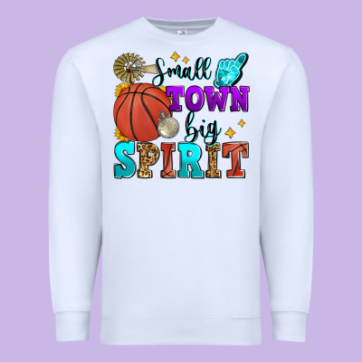 Small Town Big Spirit Basketball Premium Sweatshirt Designed By Zillion Design Studio