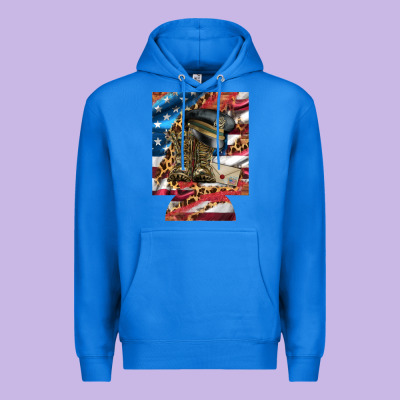 Usa Flag And Leopard With Boots 12 Oz Regular Can Cooler Premium Hoodie Designed By Artiststas