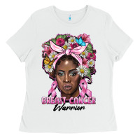 White breast cancer warrior black woman Ladies Tee - BarkalooDesign