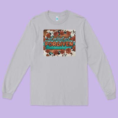Not Perfect Just Forgiven Long Sleeve Tee Designed By Barkaloodesign