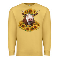 Antique Gold hereford cow with sunflowers Premium Sweatshirt - RanaPortraitStore