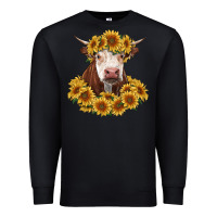 Black hereford cow with sunflowers Premium Sweatshirt - RanaPortraitStore
