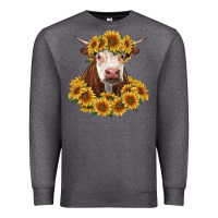 Charcoal Heather hereford cow with sunflowers Premium Sweatshirt - RanaPortraitStore
