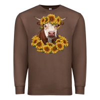 Chestnut hereford cow with sunflowers Premium Sweatshirt - RanaPortraitStore