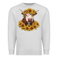Dove Grey hereford cow with sunflowers Premium Sweatshirt - RanaPortraitStore
