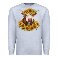 Heather Grey hereford cow with sunflowers Premium Sweatshirt - RanaPortraitStore