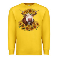 Lemon hereford cow with sunflowers Premium Sweatshirt - RanaPortraitStore