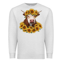 Oatmeal Heather hereford cow with sunflowers Premium Sweatshirt - RanaPortraitStore
