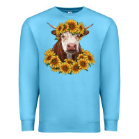 Ocean Blue hereford cow with sunflowers Premium Sweatshirt - RanaPortraitStore