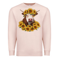 Pale Pink hereford cow with sunflowers Premium Sweatshirt - RanaPortraitStore