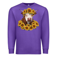 Purple hereford cow with sunflowers Premium Sweatshirt - RanaPortraitStore