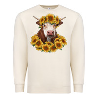 Sandshell hereford cow with sunflowers Premium Sweatshirt - RanaPortraitStore