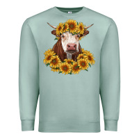 Seafoam hereford cow with sunflowers Premium Sweatshirt - RanaPortraitStore