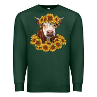 Sports Green hereford cow with sunflowers Premium Sweatshirt - RanaPortraitStore