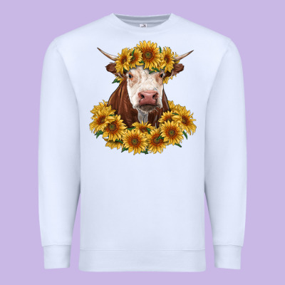 Hereford Cow With Sunflowers Premium Sweatshirt Designed By Ranaportraitstore