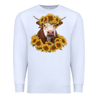 White hereford cow with sunflowers Premium Sweatshirt - RanaPortraitStore