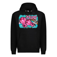 Black fight with boxing gloves and cancer ribbon Premium Hoodie - AdoDesignShop