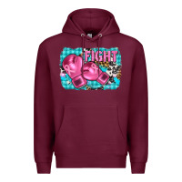 Burgundy fight with boxing gloves and cancer ribbon Premium Hoodie - AdoDesignShop