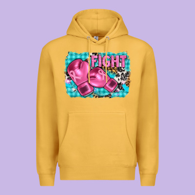 Fight With Boxing Gloves And Cancer Ribbon Premium Hoodie Designed By Adodesignshop