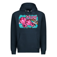 Navy fight with boxing gloves and cancer ribbon Premium Hoodie - AdoDesignShop