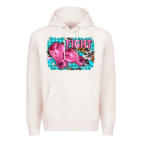 Pale Pink fight with boxing gloves and cancer ribbon Premium Hoodie - AdoDesignShop