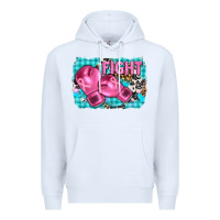 White fight with boxing gloves and cancer ribbon Premium Hoodie - AdoDesignShop