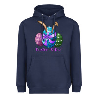 Navy easter bunny ear eggs easter vibes Heavyweight Hoodie - RanaPortraitStore