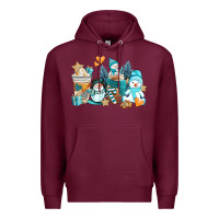 Burgundy winter snowman coffee cups Premium Hoodie - AdoDesignShop