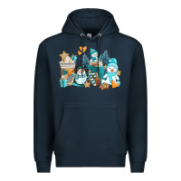 Navy winter snowman coffee cups Premium Hoodie - AdoDesignShop