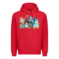 Red winter snowman coffee cups Premium Hoodie - AdoDesignShop