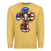 Antique Gold american flag cross cow skull sunflowers Premium Sweatshirt - RanaPortraitStore