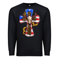 Black american flag cross cow skull sunflowers Premium Sweatshirt - RanaPortraitStore