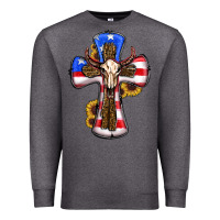 Charcoal Heather american flag cross cow skull sunflowers Premium Sweatshirt - RanaPortraitStore
