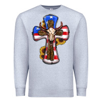 Heather Grey american flag cross cow skull sunflowers Premium Sweatshirt - RanaPortraitStore