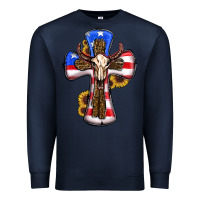 Navy american flag cross cow skull sunflowers Premium Sweatshirt - RanaPortraitStore