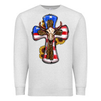 Oatmeal Heather american flag cross cow skull sunflowers Premium Sweatshirt - RanaPortraitStore