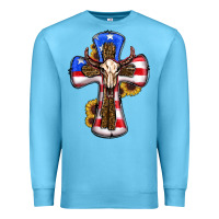 Ocean Blue american flag cross cow skull sunflowers Premium Sweatshirt - RanaPortraitStore