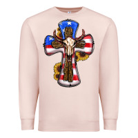 Pale Pink american flag cross cow skull sunflowers Premium Sweatshirt - RanaPortraitStore