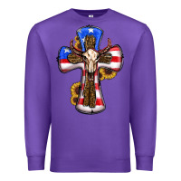 Purple american flag cross cow skull sunflowers Premium Sweatshirt - RanaPortraitStore