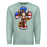 Seafoam american flag cross cow skull sunflowers Premium Sweatshirt - RanaPortraitStore